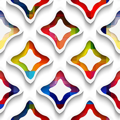 Image showing White wavy rectangles with rainbow and white inside seamless pat