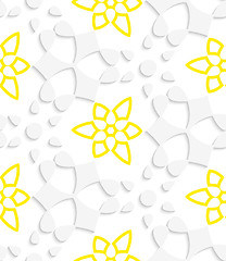 Image showing White  geometrical floristic with yellow layering seamless patte