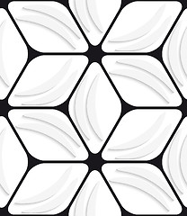 Image showing White banana shapes and black hexagon net seamless pattern