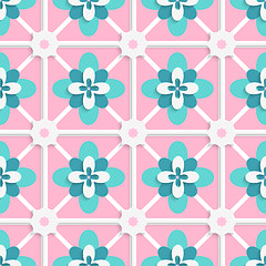 Image showing Floristic green and pink tile ornament