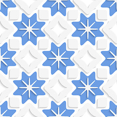 Image showing Blue snowflakes and white squares seamless