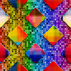 Image showing Rainbow colored rectangles on rainbow colored mosaic seamless pa
