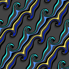 Image showing Black sea wave lines with blue and yellow seamless