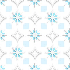 Image showing White pointy rhombuses with blue and white snowflakes seamless