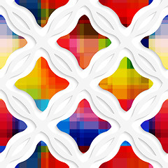 Image showing White wavy rectangles with rainbow and white net seamless patter