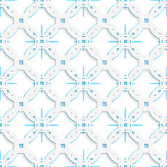 Image showing White perforated ornament with blue snowflakes seamless