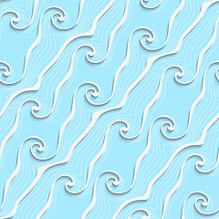 Image showing White curved lines on blue seamless pattern