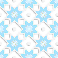 Image showing White snowflakes and dots with blue top seamless