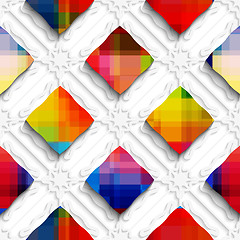 Image showing Rainbow colored rectangles on white ornament seamless pattern