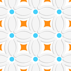 Image showing Geometric pattern with orange squares and blue dots