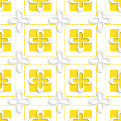 Image showing Yellow squares and white flowers pattern