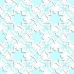 Image showing White snowflakes and white rhombuses on flat blue ornament seaml