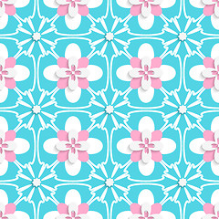 Image showing Floristic turquoise and pink tile ornament