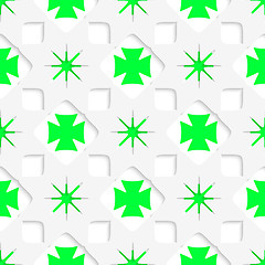 Image showing White stars with green inner parts seamless