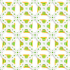 Image showing White perforated ornament with green orange seamless