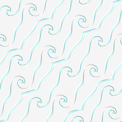 Image showing White curved lines perforated with blue emboss seamless pattern