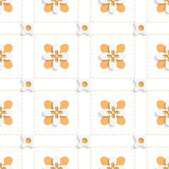 Image showing Dashed squares with orange flowers pattern