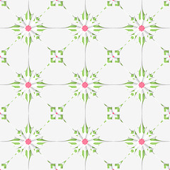 Image showing White tile ornament with pink and green