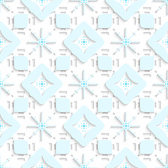 Image showing Blue snowflakes on top perforated rectangles seamless