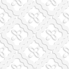 Image showing Diagonal white wavy squares and flowers pattern