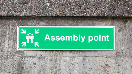 Image showing Green plastic 'assembly point' sign