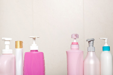 Image showing Toiletry bottles in bathroom