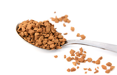 Image showing Closeup of a teaspoon of instant coffee granules