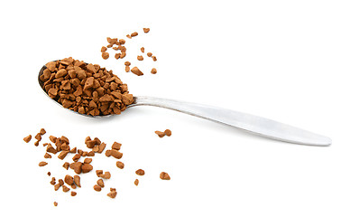 Image showing Teaspoon of instant coffee, some granules spilled 