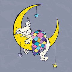 Image showing Cute dog sleeps on the Moon.