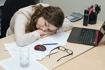 Image showing ffice worker asleep on the job in office