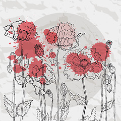 Image showing Red poppies on a crumpled paper background