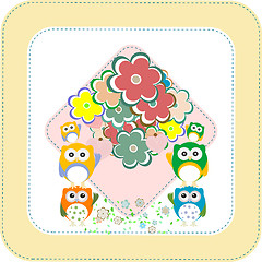 Image showing owls, birds, flowers, cloud and love heart