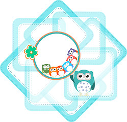 Image showing baby boy card with flowers and owl background