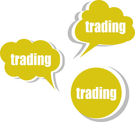 Image showing trading word on modern banner design template. set of stickers, labels, tags, clouds