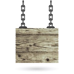 Image showing Old color wooden board with chain