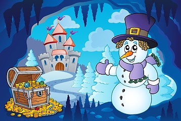 Image showing Winter cave with snowman