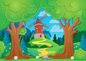 Image showing Tree theme with windmill 1