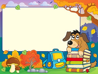Image showing Autumn frame with dog and books