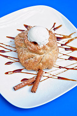 Image showing apple strudel with ice cream