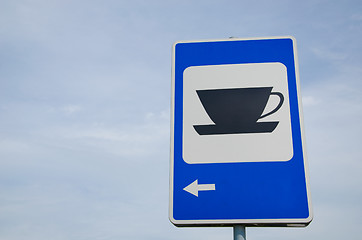 Image showing blue road sign show for coffee bar restaurant inn 