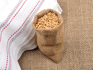 Image showing Cereal bag on jute