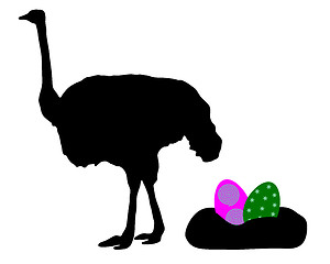 Image showing Ostrich with easter eggs