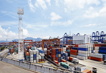 Image showing Port warehouse with containers and industrial cargoes