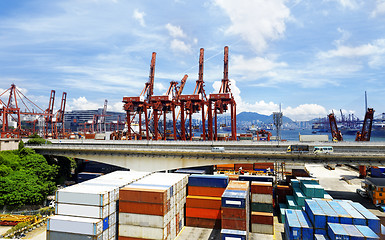 Image showing Port warehouse with containers and industrial cargoes