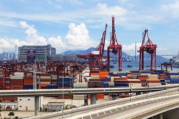 Image showing Highway bridge and truck transport container