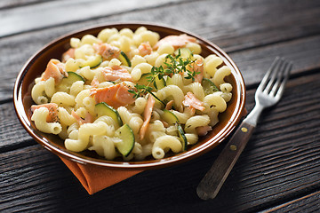 Image showing Pasta with salmon