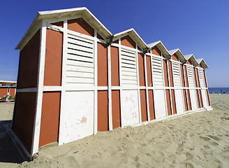 Image showing Wooden cabins on the beach