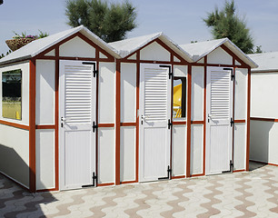 Image showing Wooden cabins on the beach