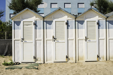 Image showing Wooden cabins on the beach