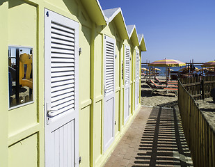 Image showing Wooden cabins on the beach